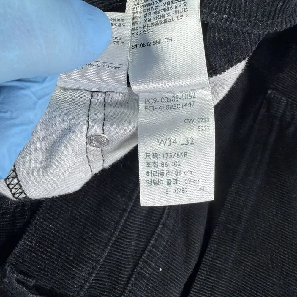 Levis 505 Corduroy Pants Mens 34x32 Black Preppy Chino Business Casual Textured